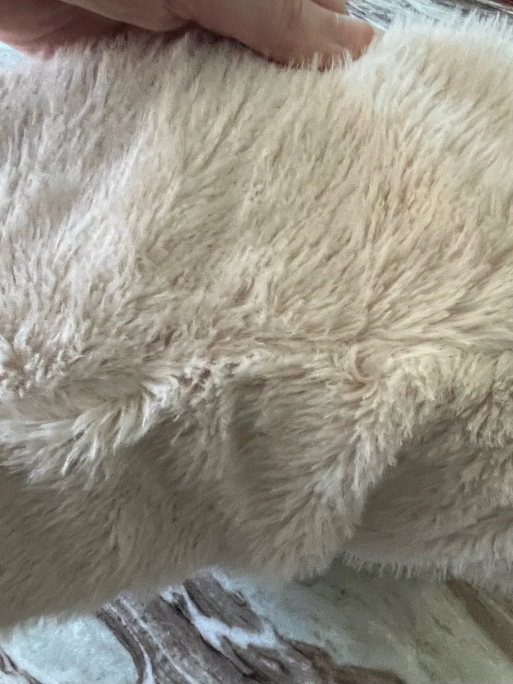 Cream Victoria’s Secret Faux-Fur Tote Bag with gold VS logo